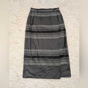 Lauren Ralph Lauren Vintage Striped Wrap Wool Pencil Midi Skirt